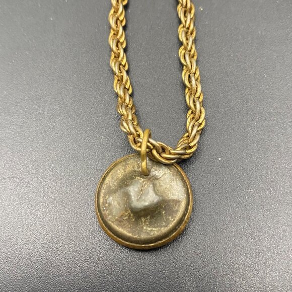 Vintage Button Pendant Necklace Rope Chain 20" Gold Tone Filigree Victorian Styl - Picture 4 of 5